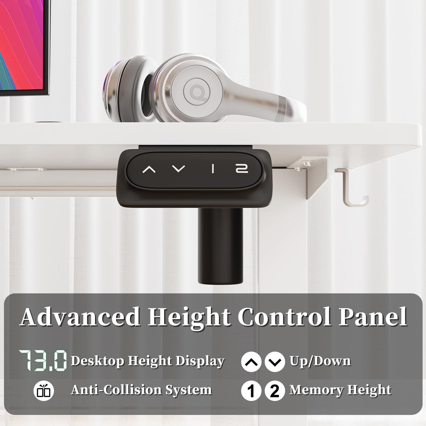 Devoko Electric Standing Desk 120x60cm Sit Stand Table Height Adjustable Desk with Backpack Hook and Memory Smart Pannel, White