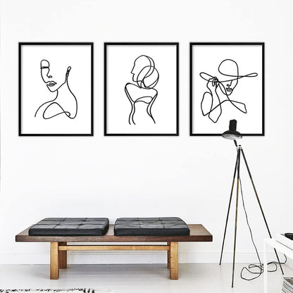 3 Pcs Poster Minimalist Line Art Prints Abstract Line Wall Artwork Art Poster Waterproof Black White Face Drawing Paintings Picture Hanging Kit for Bedroom Living Room, 8 x 10 Inch