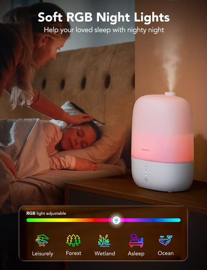 - GoveeLife Humidifier For Bedroom | 3L | Top Fill Cool Mist | WiFi Humidity Control -
