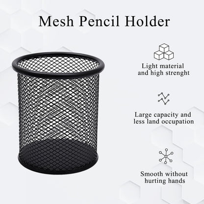 DARUITE 4 Pack Pen Pot, Pen Holder, Mesh Pencil Holder, Metal Pen Pots for Desk, Desk Pen Holder, Pencil Pot for Office, Home, Classroom (Black)