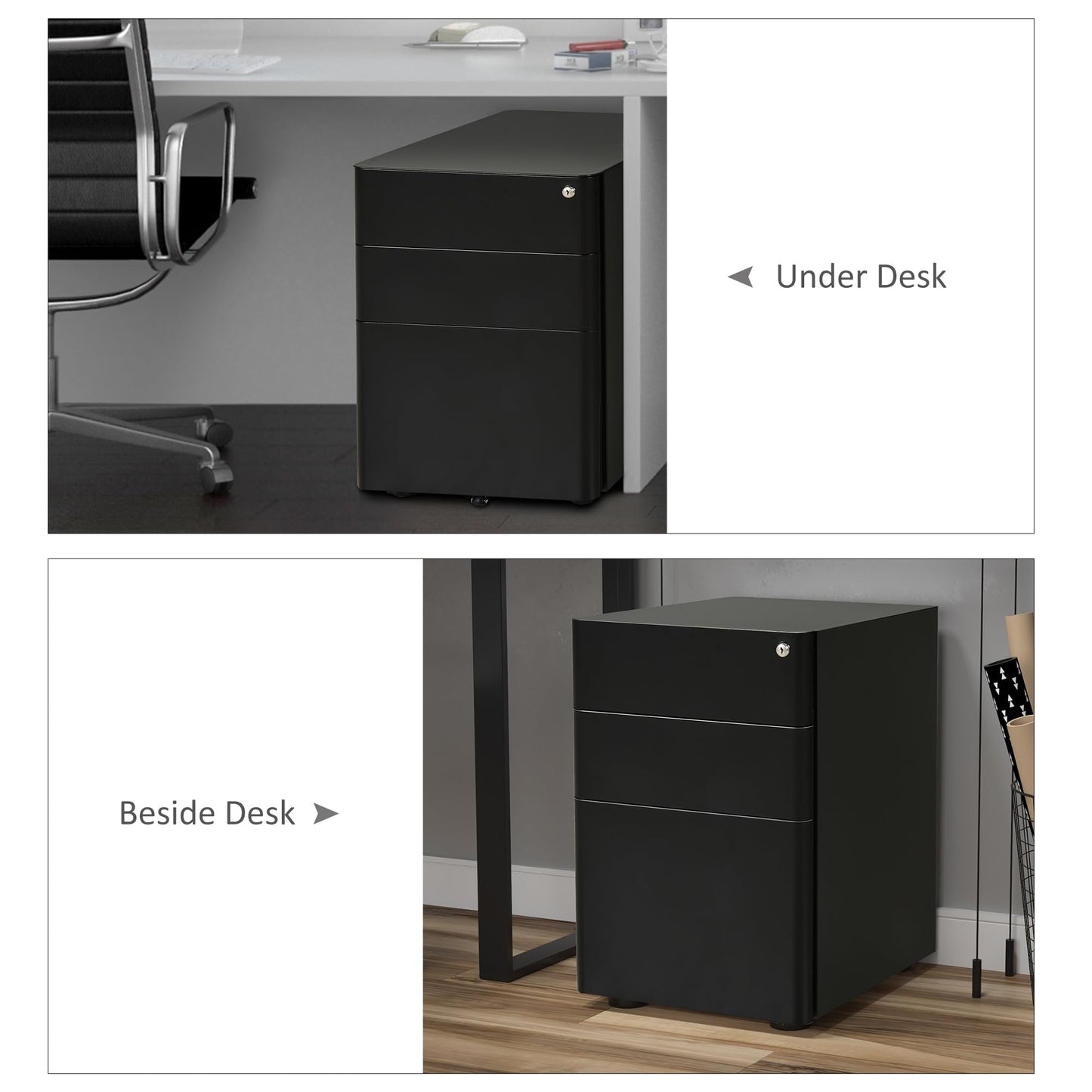- Vinsetto Lockable File Cabinet with 3 Drawers, Steel Rolling Filing Cabinet with 5 Wheels -