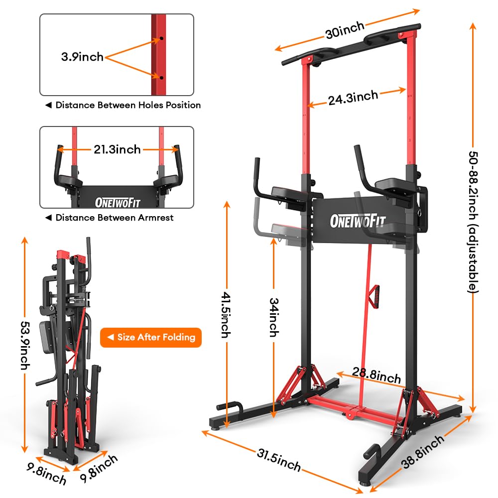 - ONETWOFIT Power Tower Pull Up Bar Station | Multi-Function Adjustable Height & Foldable | For Home Gym Workout -