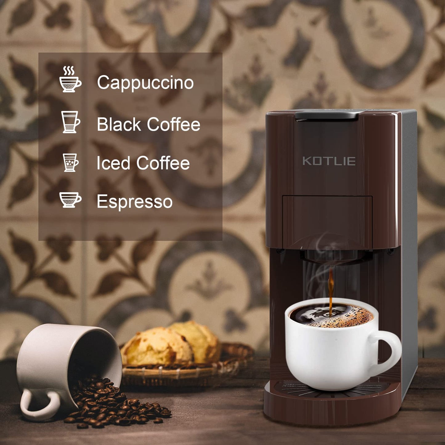 - KOTLIE Espresso 4in1 | Coffee Machine for Nespresso | Original/Dolce Gusto/L’OR/Starbucks/Ground Capsule -