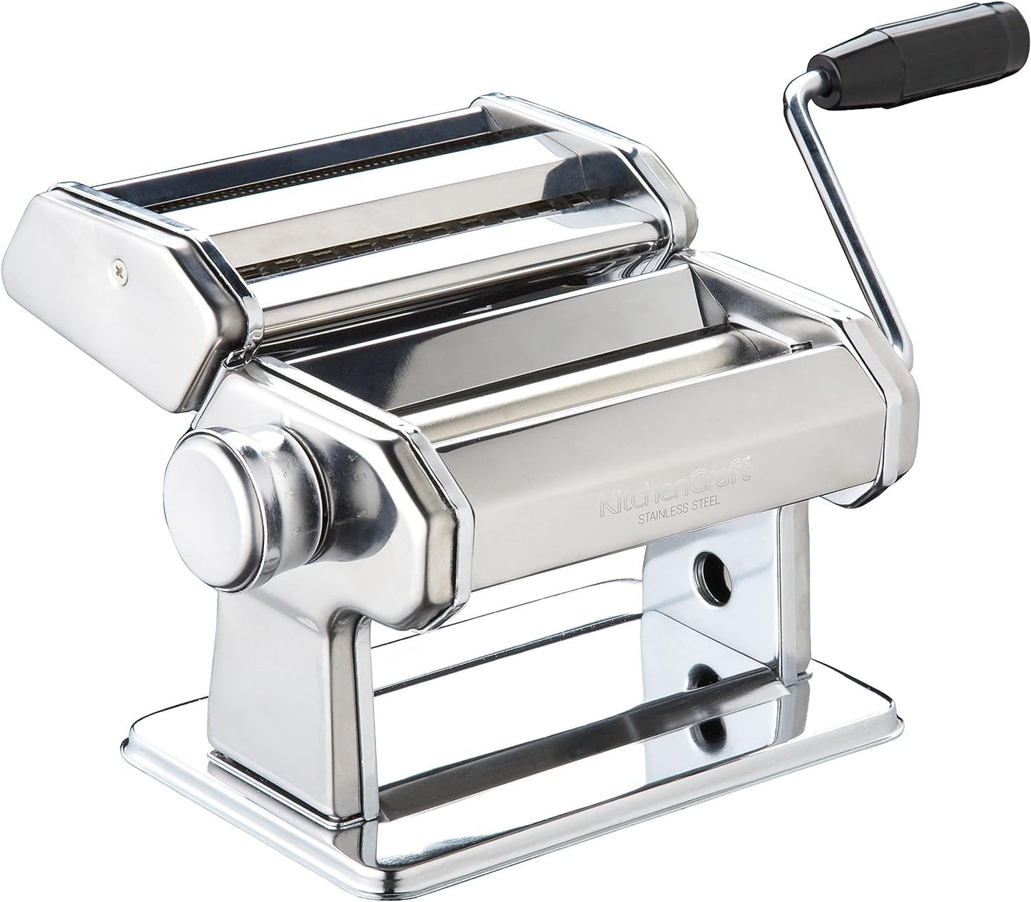 -World of Flavours Pasta Maker, Manual Pasta Machine with 9 Adjustable Thickness, Italian Deluxe Double Cutter, Stainless Steel