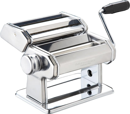 -World of Flavours Pasta Maker, Manual Pasta Machine with 9 Adjustable Thickness, Italian Deluxe Double Cutter, Stainless Steel