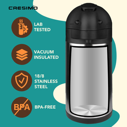 2.2L Coffee Carafe Hot Water Flask | Stainless Steel Pump Tea Flasks for Hot Drinks to Keep Drinks 12 Hours Hot / 24 Hours Cold | Insulated Tea Dispenser, Lab Tested Thermal Teapot - Cresimo