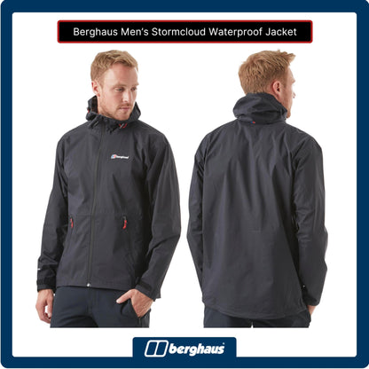 Berghaus Men's Stormcloud Waterproof Jacket with AQ2 Fabric and Fully Adjustable Hood, Packable Rain Jacket, Men's Hiking & Outdoor Recreation Clothing, Black, L