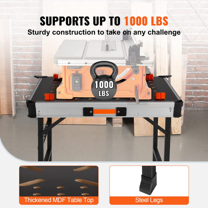 - VEVOR Folding Work Table, 2-in-1 as Sawhorse & Workbench, 1000 lbs Load Capacity -