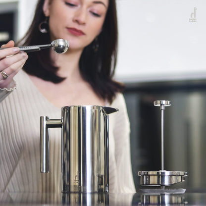 Coffee Llama™ French Press | 1 Litre | 8 Cups Cafetiere Doubled Walled Portable Stainless Steel Coffee Press for Home, Travel & Camping with 3 Extra Filters