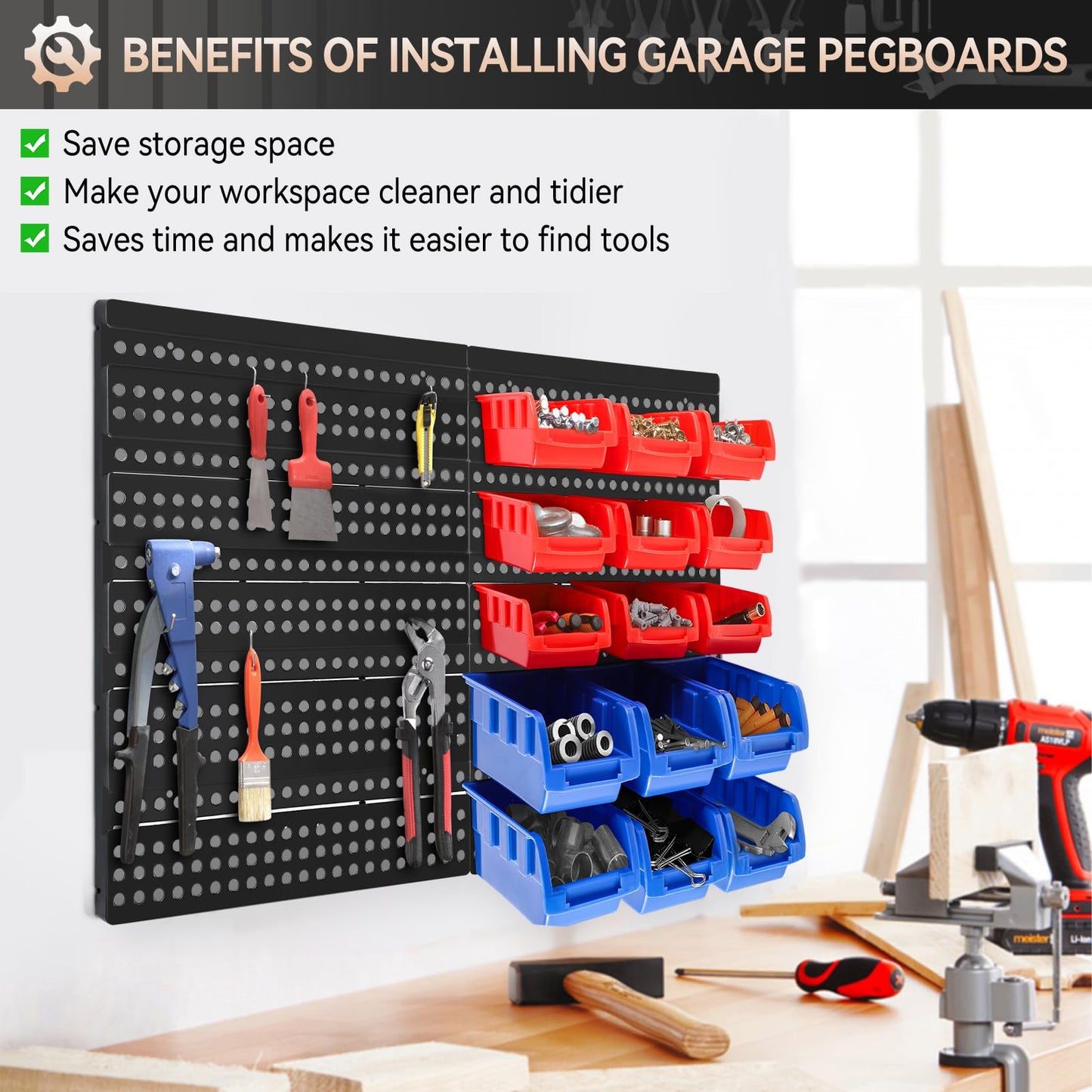 - Holdfiturn 30Pcs Wall Mounted Storage Bins | Backboard DIY Stackable Workshop Storage -