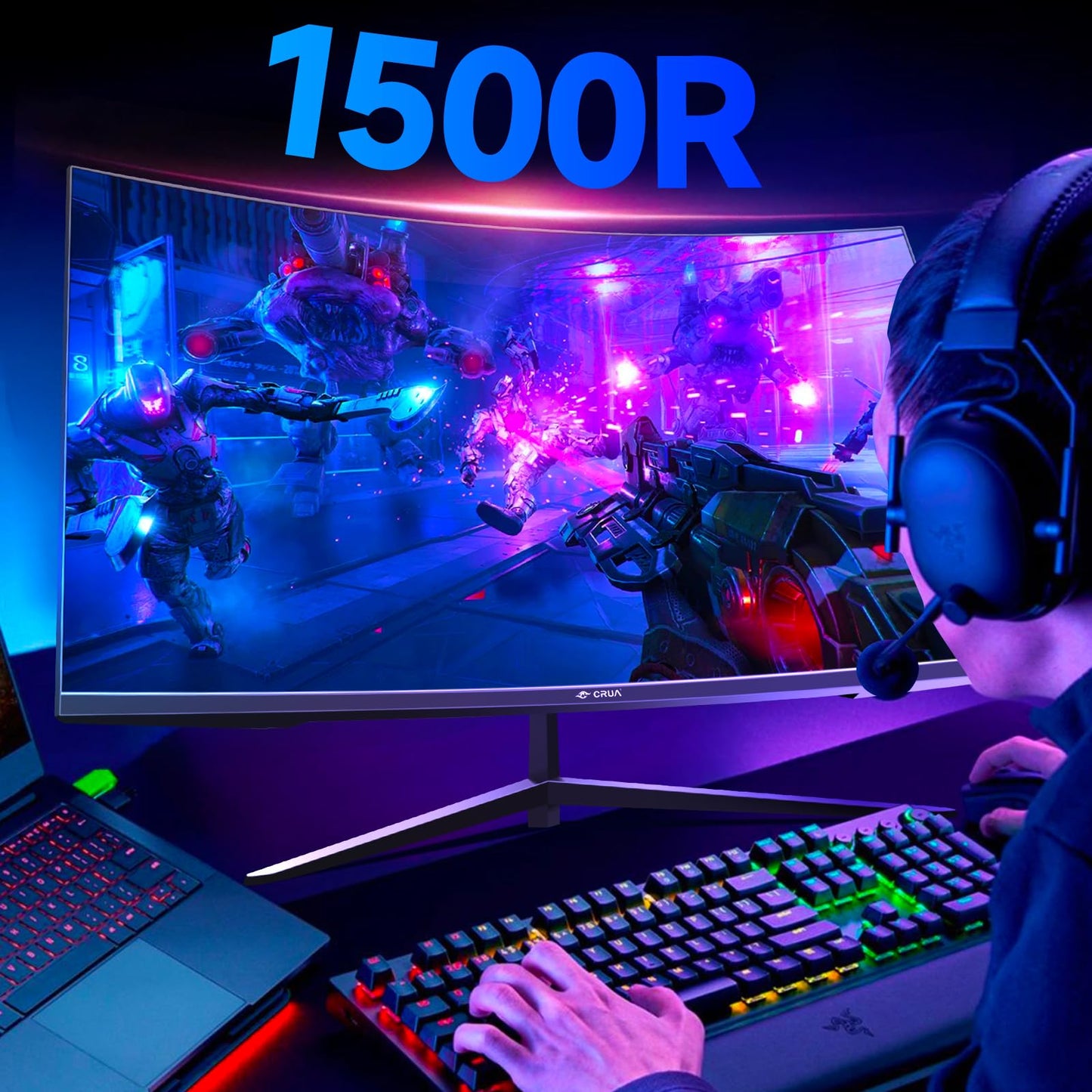 CRUA Gaming Monitor 32 Inch 240Hz, Curved PC Monitor Full HD 1080P 1500R Frameless Computer Monitor with FreeSync and Eye Care Technology, Supports VESA