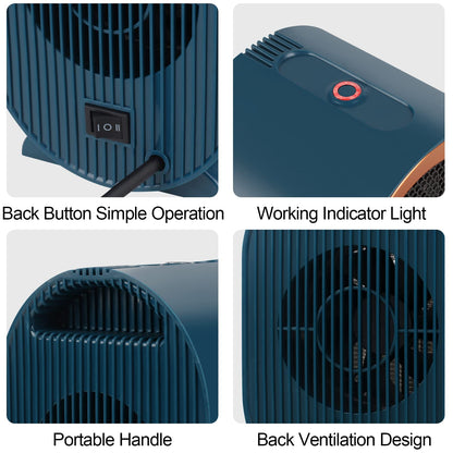 1200W Ceramic Plug in Fan Heater, Portable Electric Heaters with 2 Heat Modes, Overheating & Tip-Over Protection, Energy Saving, Small Smart Space Heaters for Bathroom, Bedroom, Living Room (Blue)