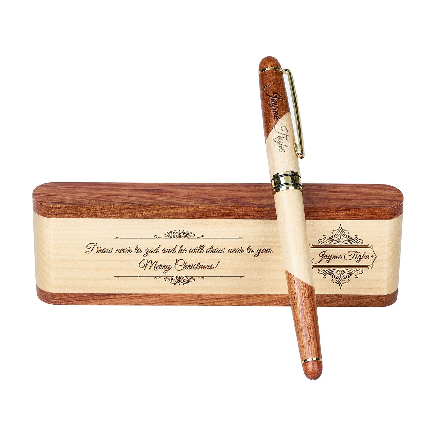 Custom Engraved Wood Pen Set, Executive Pen and Box With Free Personalization, Ballpoint Pen With Case For Gift (B)