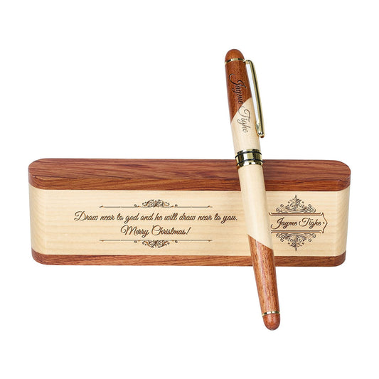 Custom Engraved Wood Pen Set, Executive Pen and Box With Free Personalization, Ballpoint Pen With Case For Gift (B)
