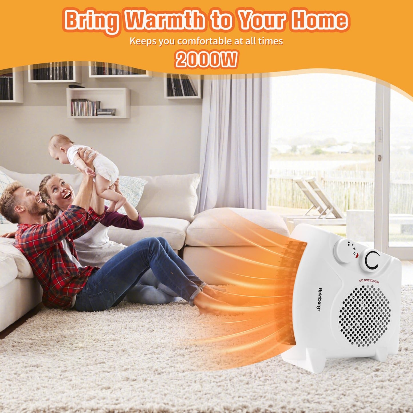 - Rainberg Fan Heater | 2 Heat Settings 1000/2000W & Cool Function | Electric Heater -
