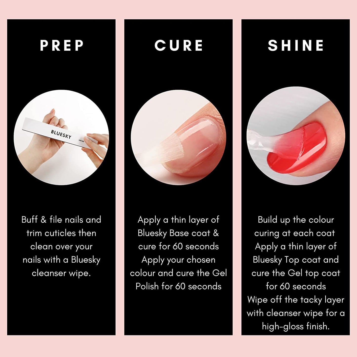 Bluesky Gel Nail Polish Starter Kit, Gel Nail Kit with 24W UV LED Lamp Nail Dryer, 3 x 10ml Gel Nail Polishes, Cleanser Wipes, Top and Base Coat, Nail File and Buffer [AMAZON EXCLUSIVE]