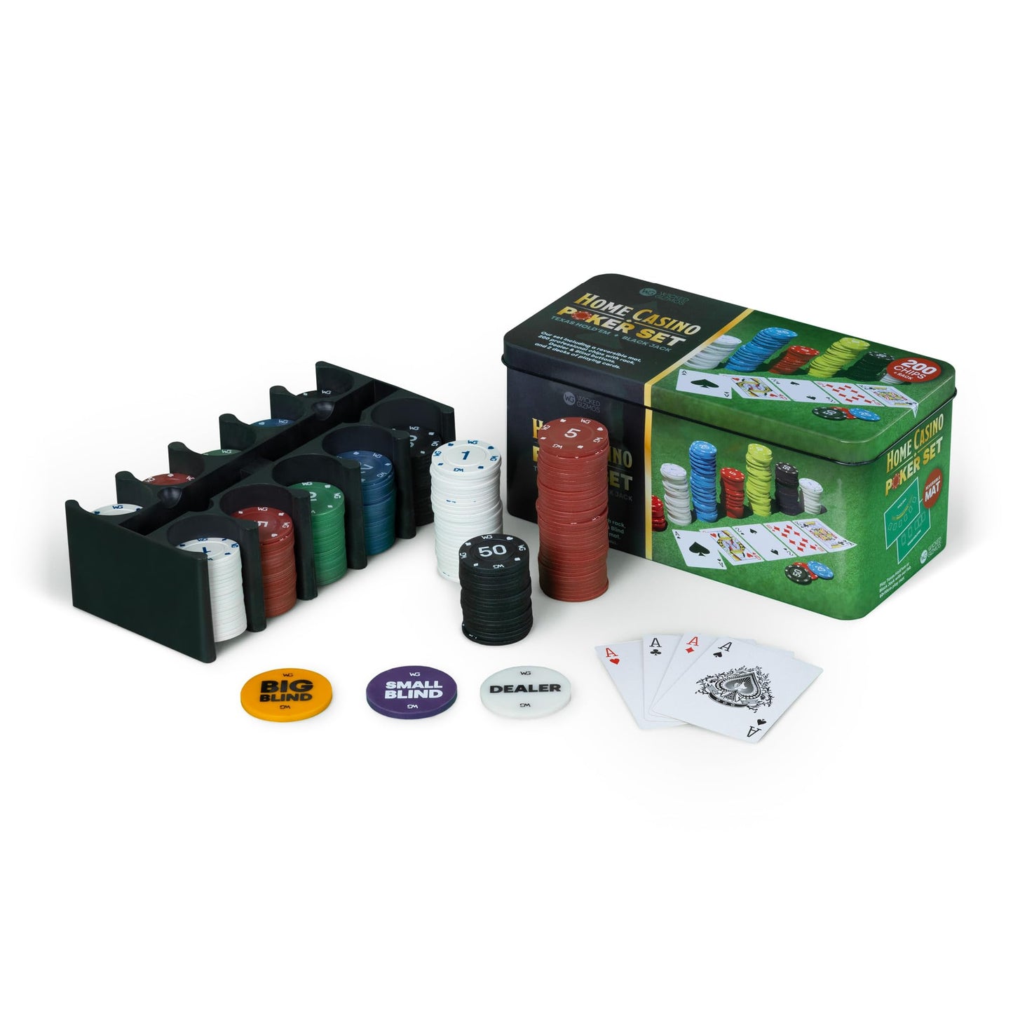 - WICKED GIZMOS Professional Casino Style 200 Piece Texas Hold'em Poker and Blackjack Game