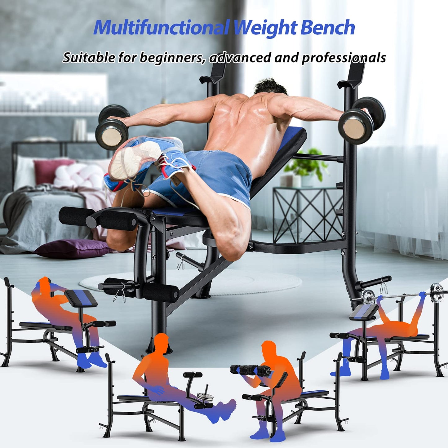 - WINNOW Adjustable Weight Bench with Leg Extension and Preacher Curl.