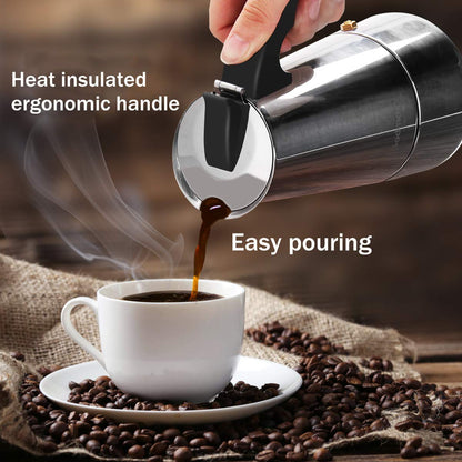 - Godmorn Stovetop Espresso Maker| Italian Coffee Maker Moka Pot | 300ml/6 Cup (Espresso Cup=50ml) -
