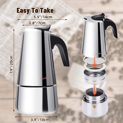 - Godmorn Stovetop Espresso Maker| Italian Coffee Maker Moka Pot | 300ml/6 Cup (Espresso Cup=50ml) -