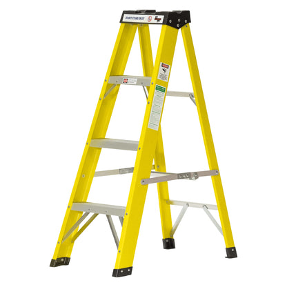 4 Tread Small Fibreglass Step Ladder, Heavy Duty EN131, Weather Proof Stepladder for Painting, Decorating & Electricians Yellow