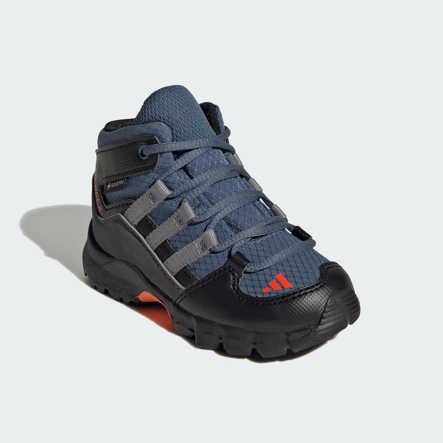 adidas Unisex Baby Terrex Mid Gore-TEX Hiking Sneaker, Wonder Steel/Grey Three/Impact Orange, 2 UK Child