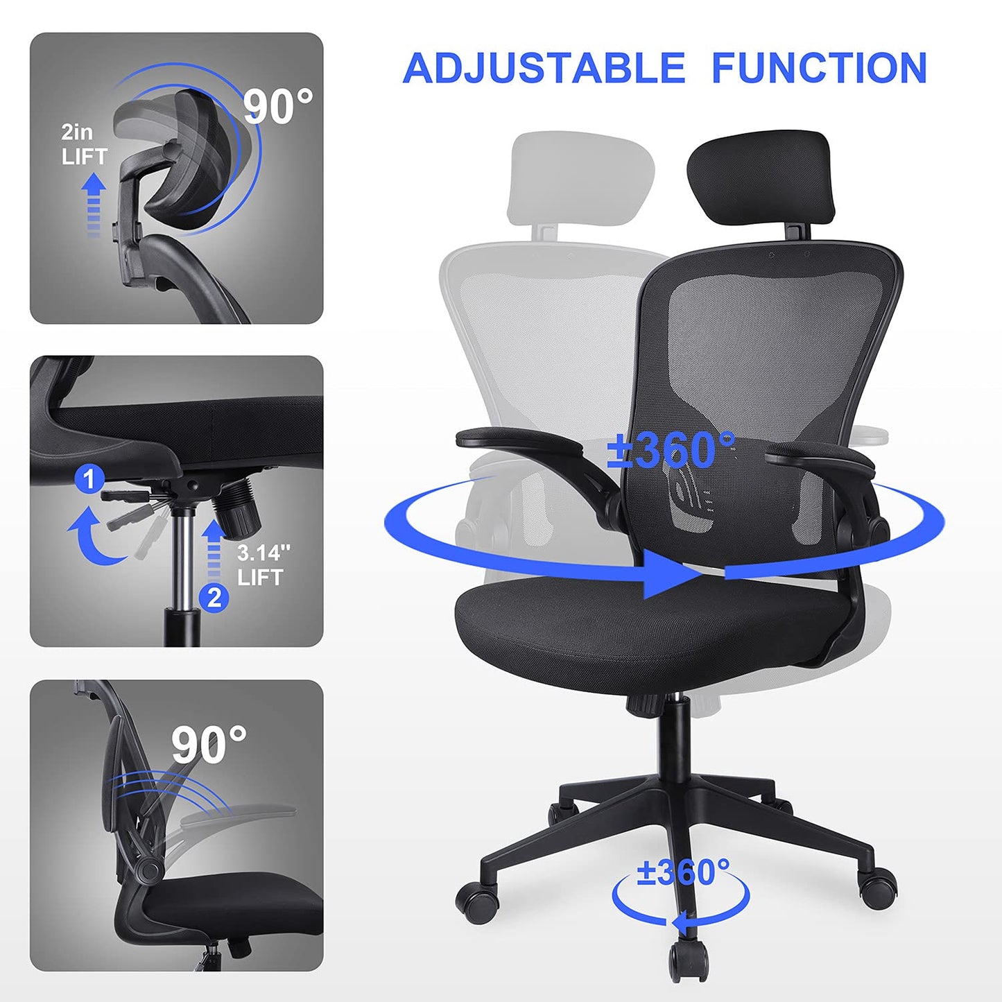 - JAJALUYA Office Chair | Mesh Computer Chair | Adjustable Headrest | Lumbar Support -