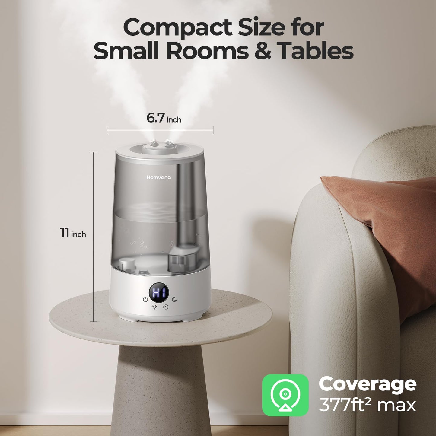 - Homvana Humidifier for Bedroom | 3.6L | Cool Mist for Large Room | 360° Rotatable -