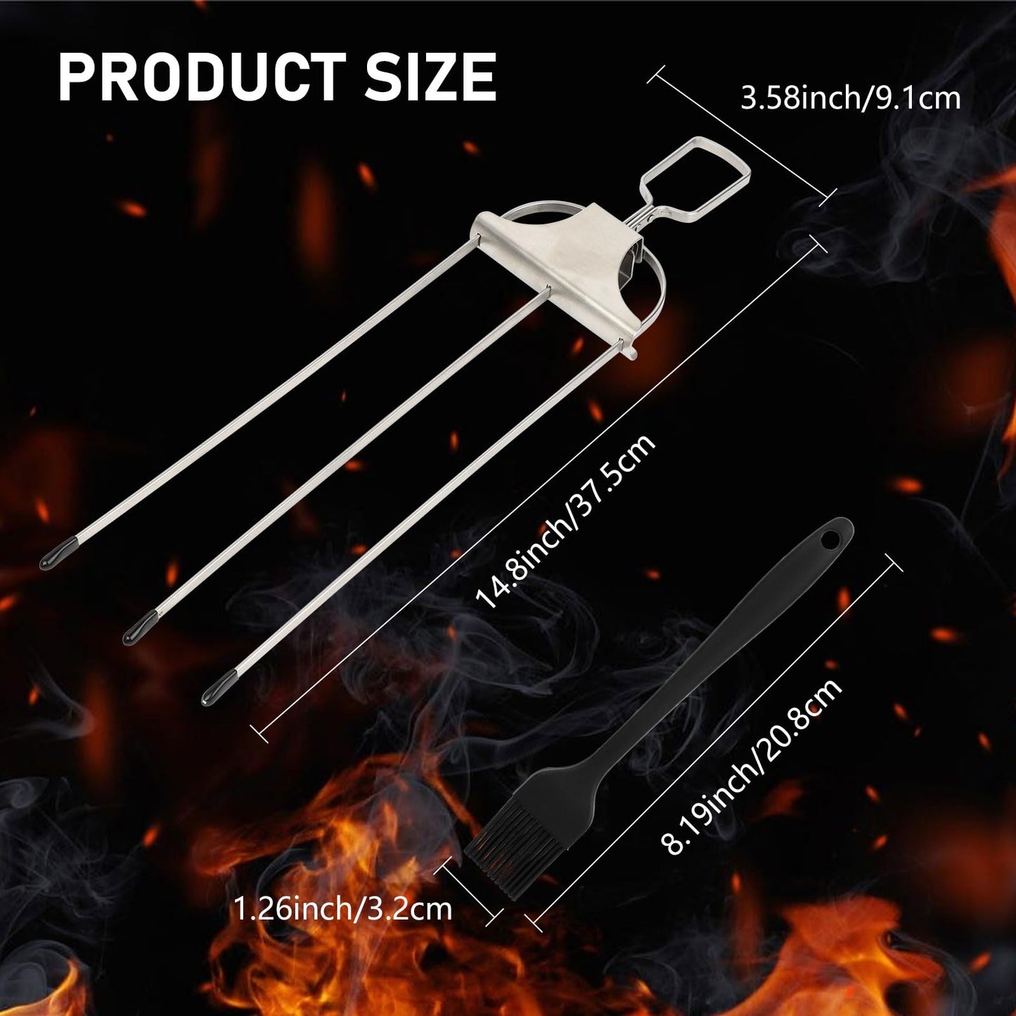 2Pcs 3 Way Skewers for Grilling, Stainless Steel BBQ Skewers with Push Bar Slider, Reusable Kebab Skewers BBQ Accessories with Oil Brush and Oxford Bag