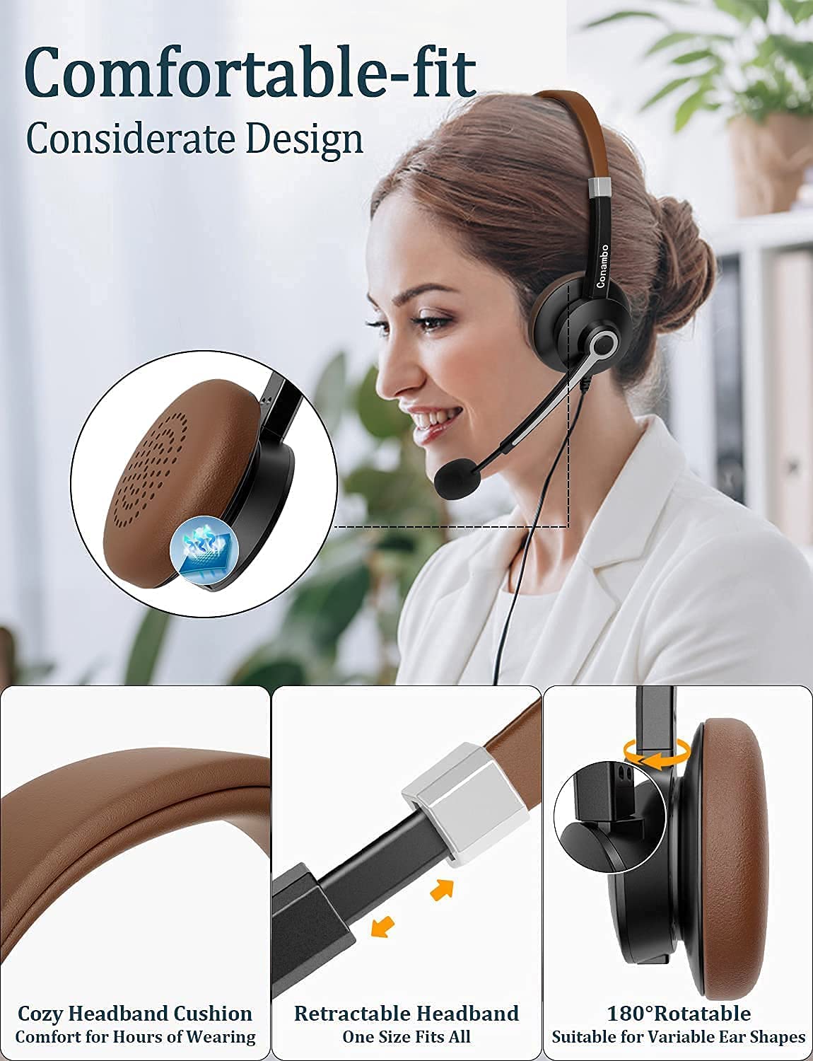 - USB Headset with Microphone for Laptop, 3.5mm Jack & USB Adapter -