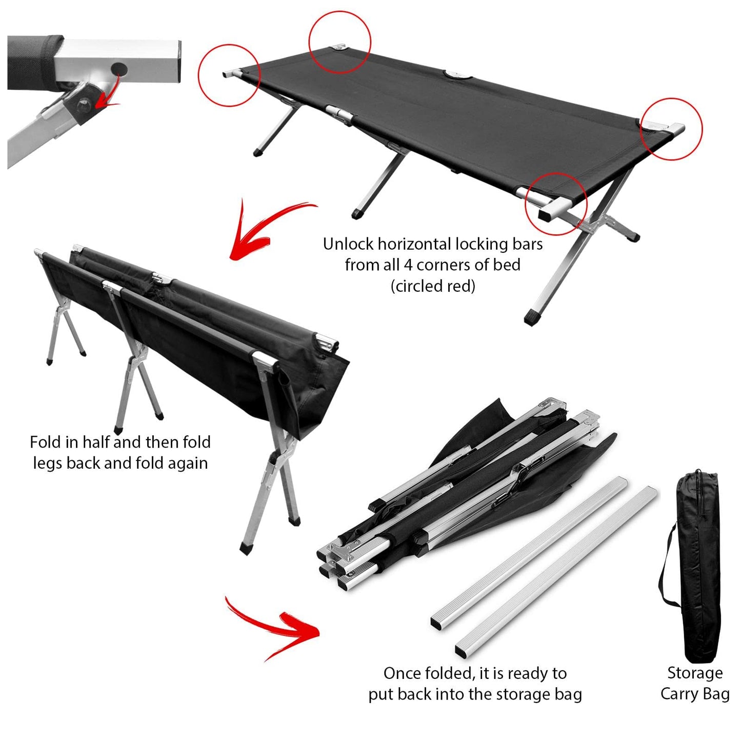 Albert Austin Folding Camping Bed – Portable Camp Bed, Camp Cot, Camping Folding Bed for Adults, Heavy Duty Office Outdoor Fold Up Travel Bed Single with Carry Bag