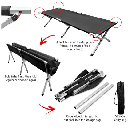 Albert Austin Folding Camping Bed – Portable Camp Bed, Camp Cot, Camping Folding Bed for Adults, Heavy Duty Office Outdoor Fold Up Travel Bed Single with Carry Bag