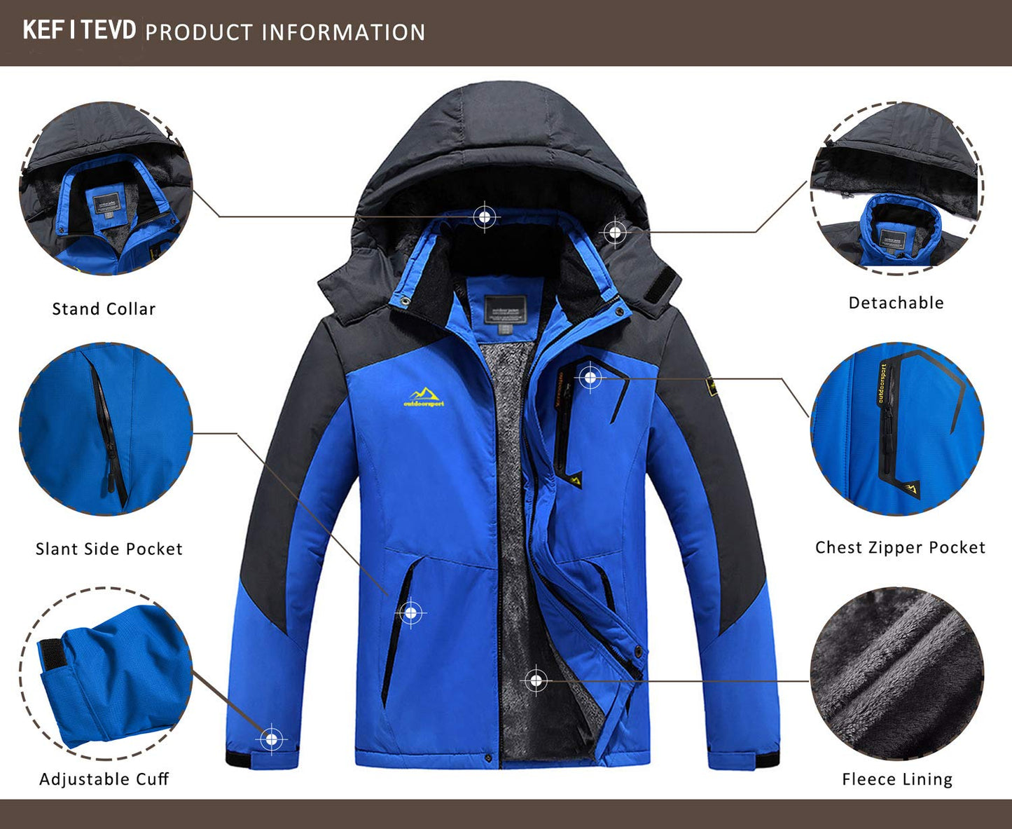 - KEFITEVD Mens Ski Jacket | Breathable Warm Lined Winter Jacket | With Removable Hood -