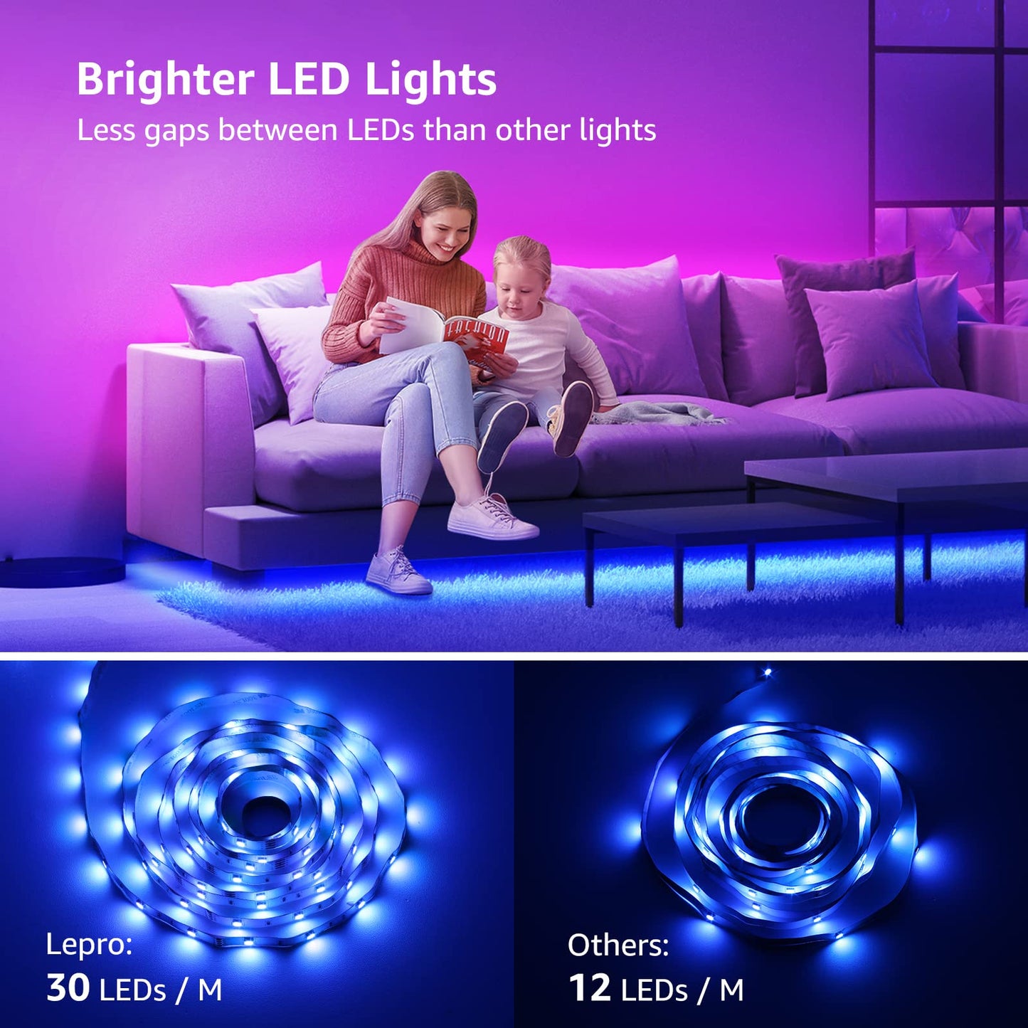 - Lepro LED Strip Light | 5M | Dimmable RGB LED Strips With Remote | Colour Changing Room Lights -