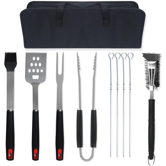 Dazhtu Extra Thick Stainless Steel Grill Tool Set for Men, 9 Pieces BBQ Grill Tools Set with Storage Bag, Heavy Duty BBQ Accessories Kit, Portable Grilling Utensils for Outdoor Camping
