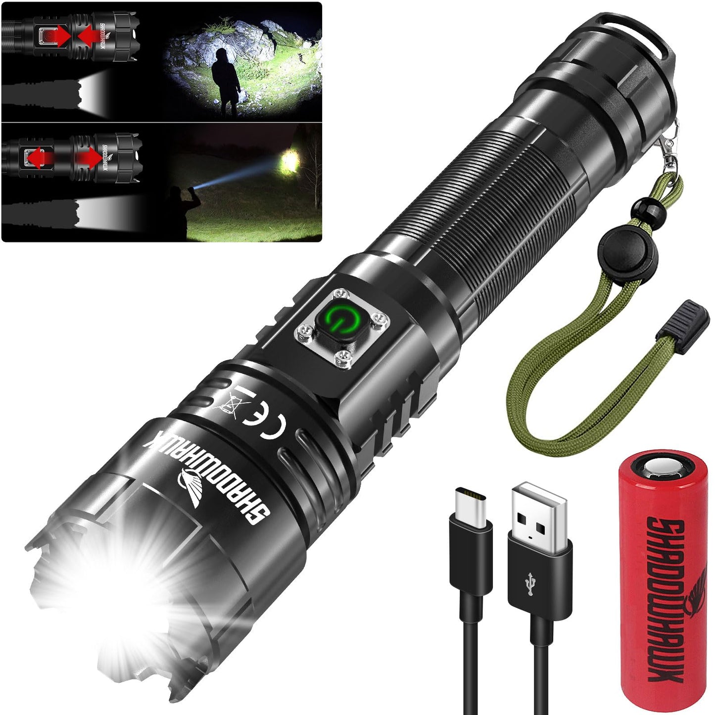 - Shadowhawk Torches LED Super Bright | 30000 Lumens | Rechargeable LED Torch -