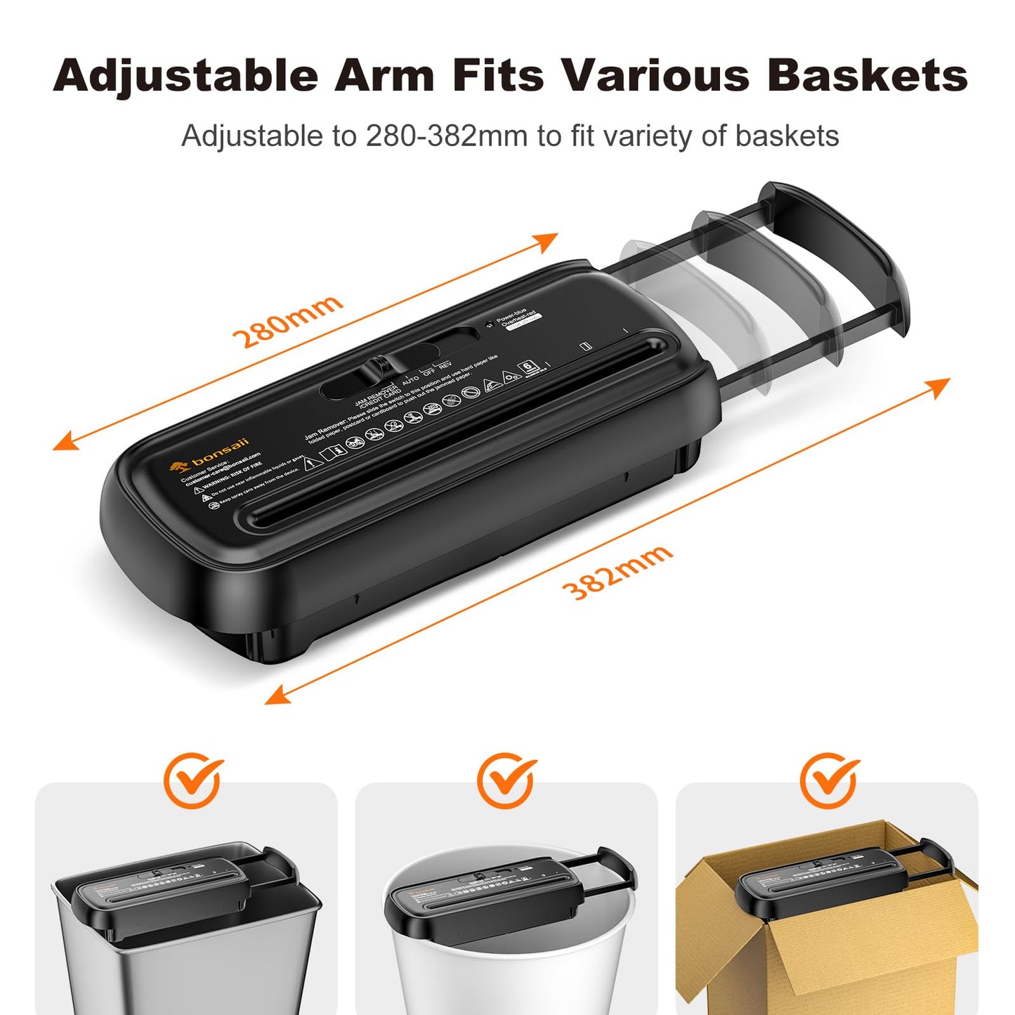 Bonsaii 6-Sheet Strip-Cut Paper Shredder, Small Paper Shredder for Home Use, Can be Used Without Bin, Extendable Arm Design with Overheat Protection, 9 Liter Bin, S123-A