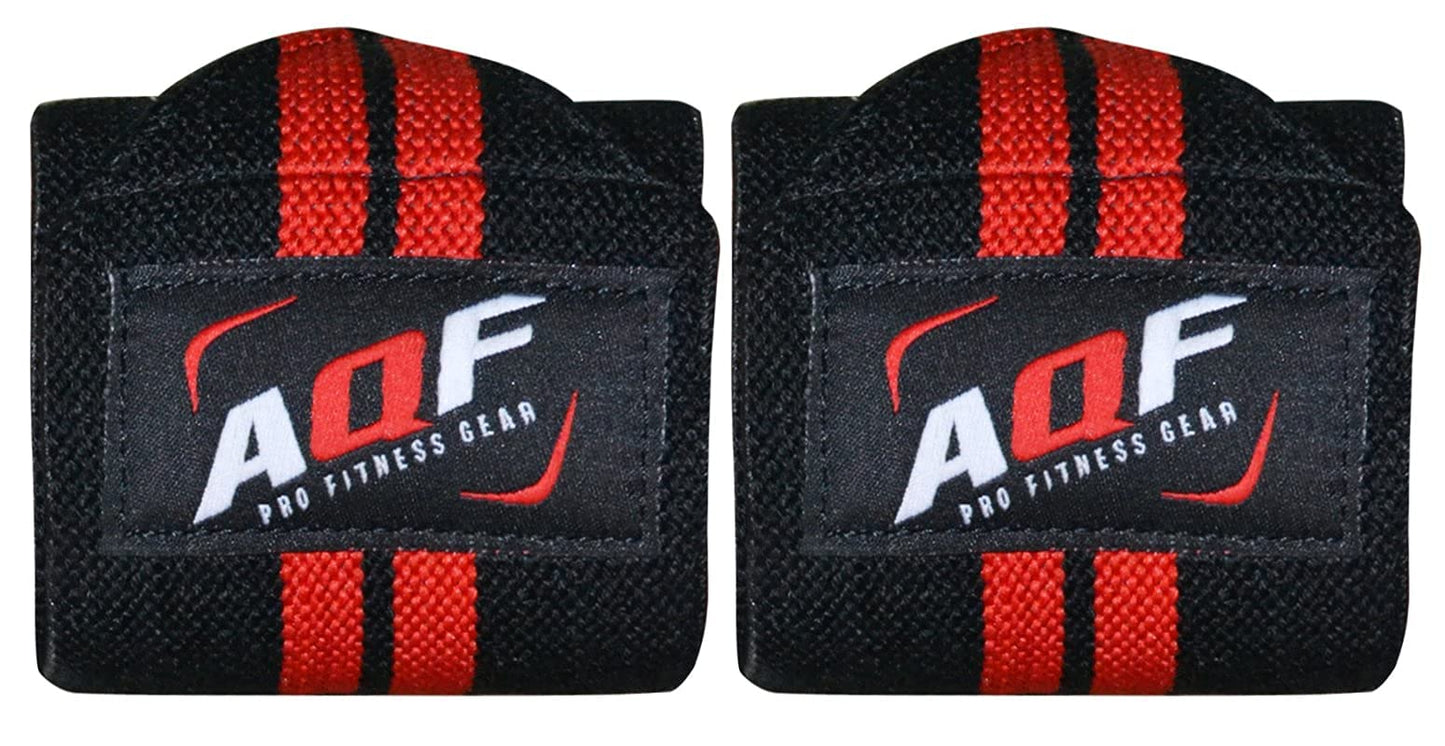 AQF Power Weight Lifting Wrist Wraps Supports Gym Training Fist Straps - Sold as Pair & One Size Fits All (Black)