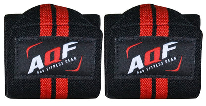 AQF Power Weight Lifting Wrist Wraps Supports Gym Training Fist Straps - Sold as Pair & One Size Fits All (Black)