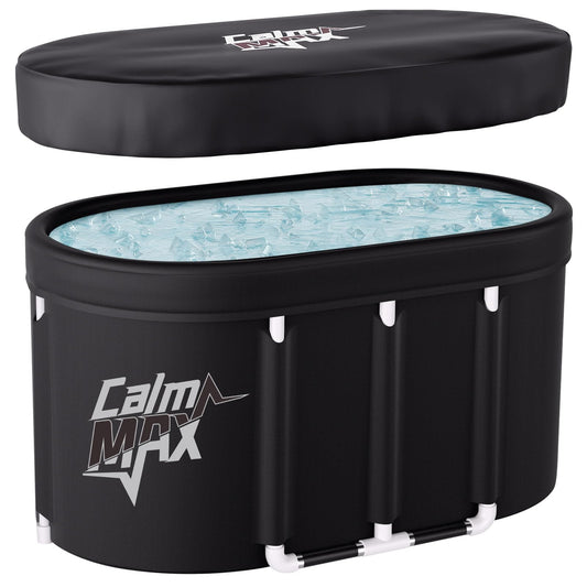 CalmMax Oval Ice Bath Tub with Lid for Athletes 450L Portable Cold Plunge Tub for Cold Water Therapy 5 Layers Ice Baths at Home Outdoor Gym - 105cm long