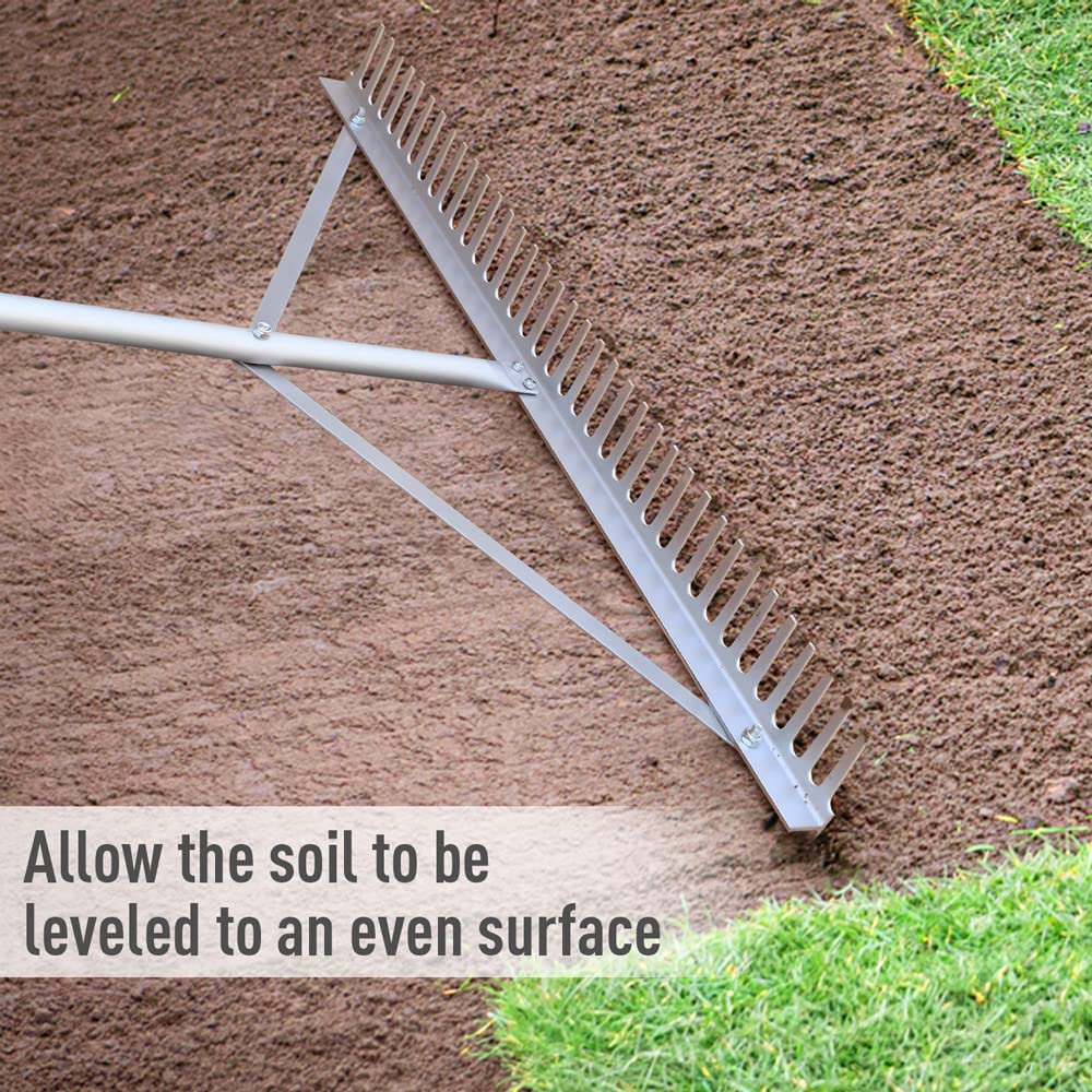 Byhagern Landscape Rake 36'', Aluminum Rake with Lightweight 69'' Handle, Landscaping Rake Tool for Lawn Care, Lake and Beach