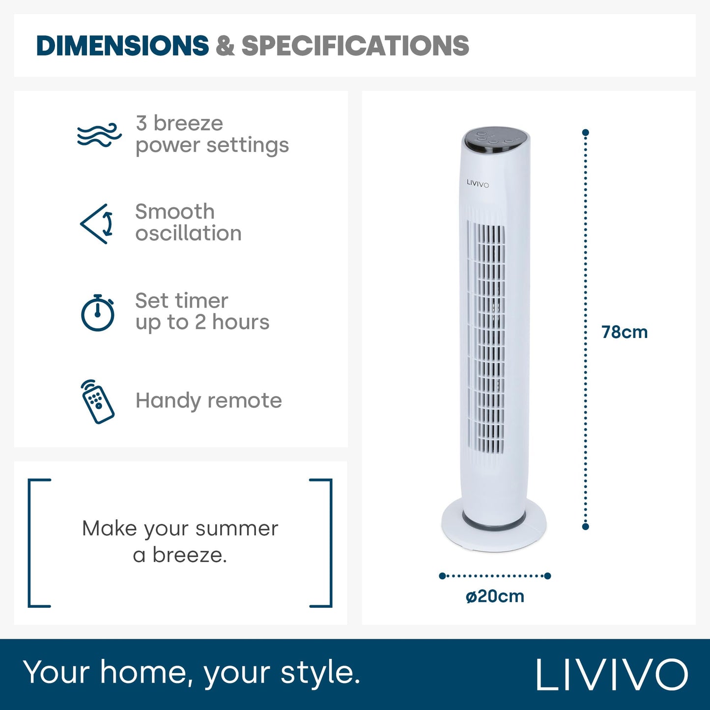 - LIVIVO 32" Tower Fan with Remote | Ultra Slim | Quiet and Powerful | Free Standing -