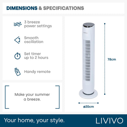 - LIVIVO 32" Tower Fan with Remote | Ultra Slim | Quiet and Powerful | Free Standing -