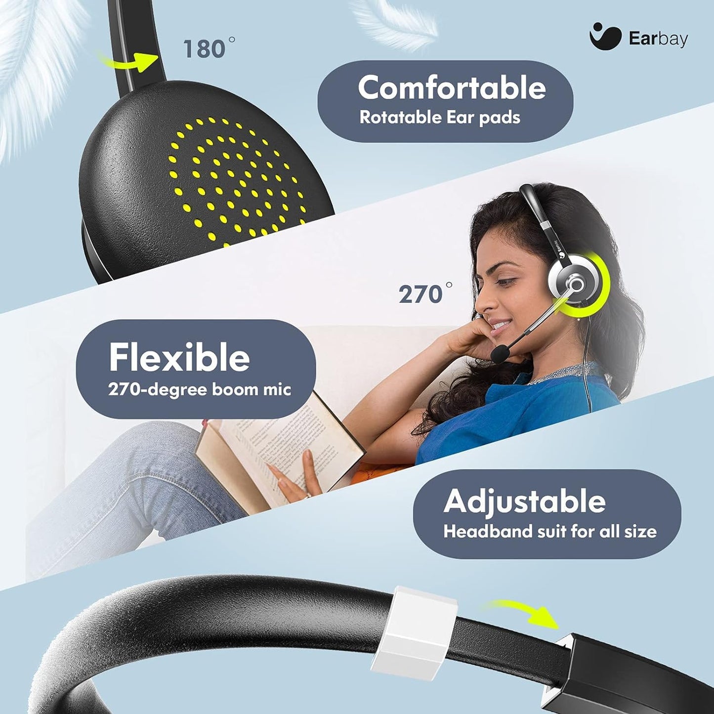 - Earbay USB Headset With Microphone For Laptop | PC Headphones With Mic Noise Cancelling -