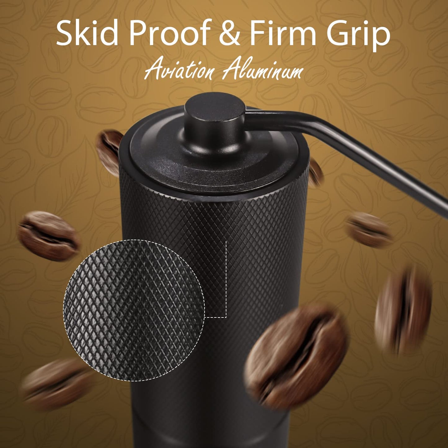 Azontion Coffee Grinder Manual CG30, 38mm Tiger Shark 420 SUS CNC Steel Burr, 36-Click Fine Adjustment, Portable Coffee Bean Grinder for Aeropress, Hand Pour, French Press, Espresso