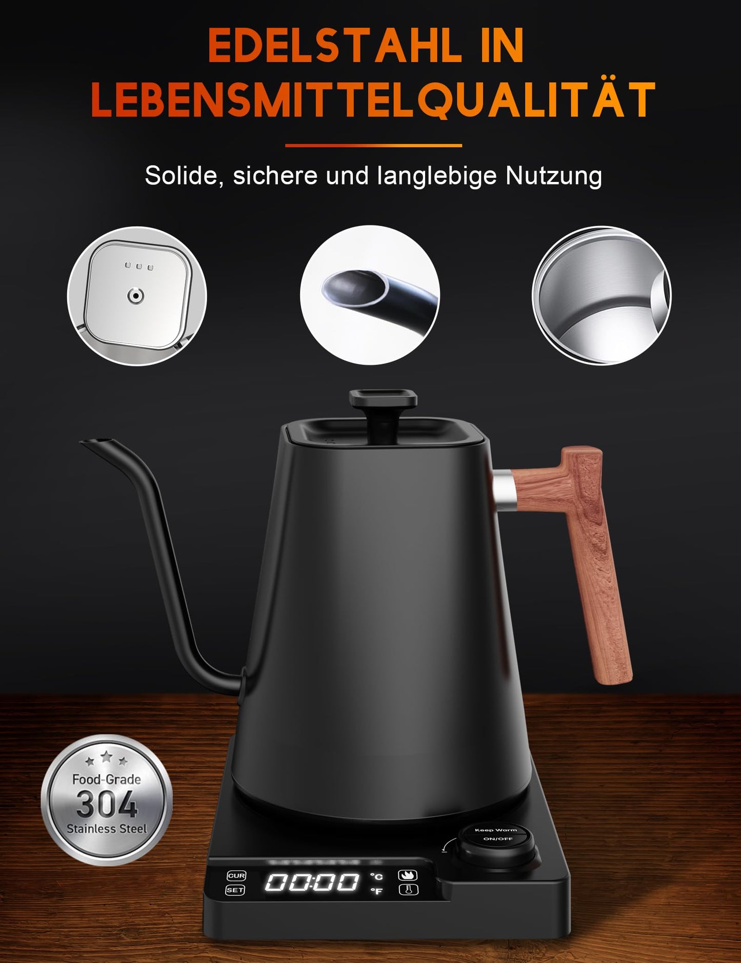 - Vmotal Stainless Steel Kettle with Temperature Setting, Gooseneck Kettle, 24-Hour Heat Function, Electric Tea Kettle with Temperature Display -