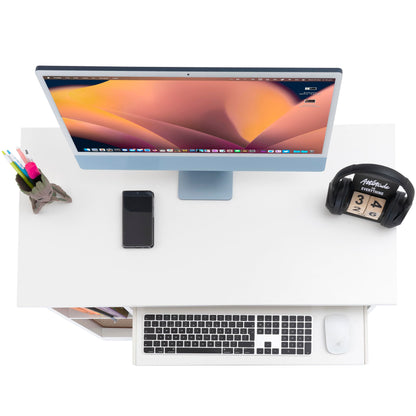 Blisswood Home Office Desk, White Computer Desk With Shelves & Sliding Keyboard Tray PC Laptop Table For Writing Workstation Bedroom Study Furniture (90 x 55 x 72CM)