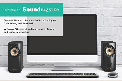 CREATIVE T60 2.0 Compact Hi-Fi Desktop Speakers with Clear Dialog and Surround by Sound Blaster, SmartComms Kit, USB-C Audio, Mic and Headset Ports, Bluetooth 5.0