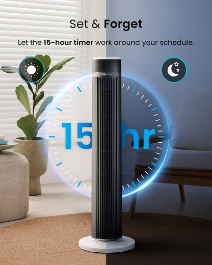 - Pro Breeze Silent Bladeless Tower Fan with Remote Control | 90° Oscillation | 15H Timer -