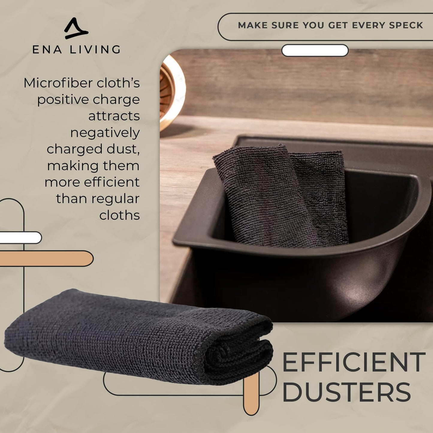 - ENA Living Black Microfibre Cloth | Efficient Dusters For Cleaning -